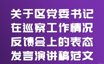 关于区党委书记在巡察工作情况反馈会上的表态发言演讲稿范文