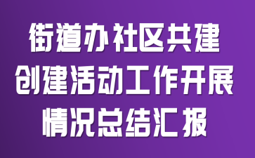 街道办社区共建创建活动工作开展情况总结汇报