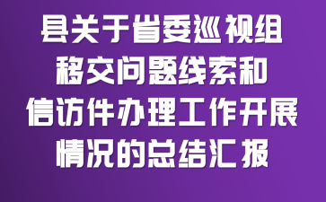 县关于省委巡视组移交问题线索和信访件办理工作开展情况的总结汇报