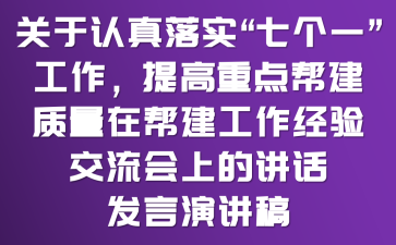 关于认真落实“七个一”工作,提高重点帮建质量——在帮建工作经验交流会上的讲话发言演讲稿